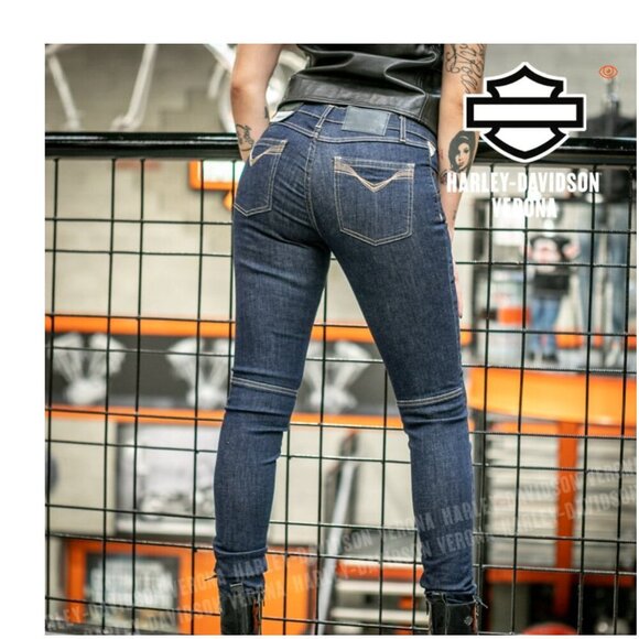 HARLEY DAVIDSON Moto Skinny Ankle Stretch Dark Blue Wash Jeans Size 27 - Picture 2 of 5